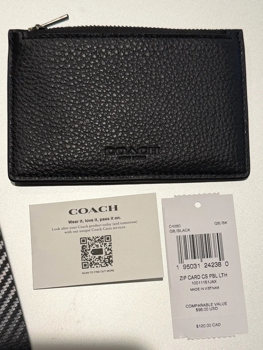 New! Men's Black Leather Zip Card Wallet - Unbranded
